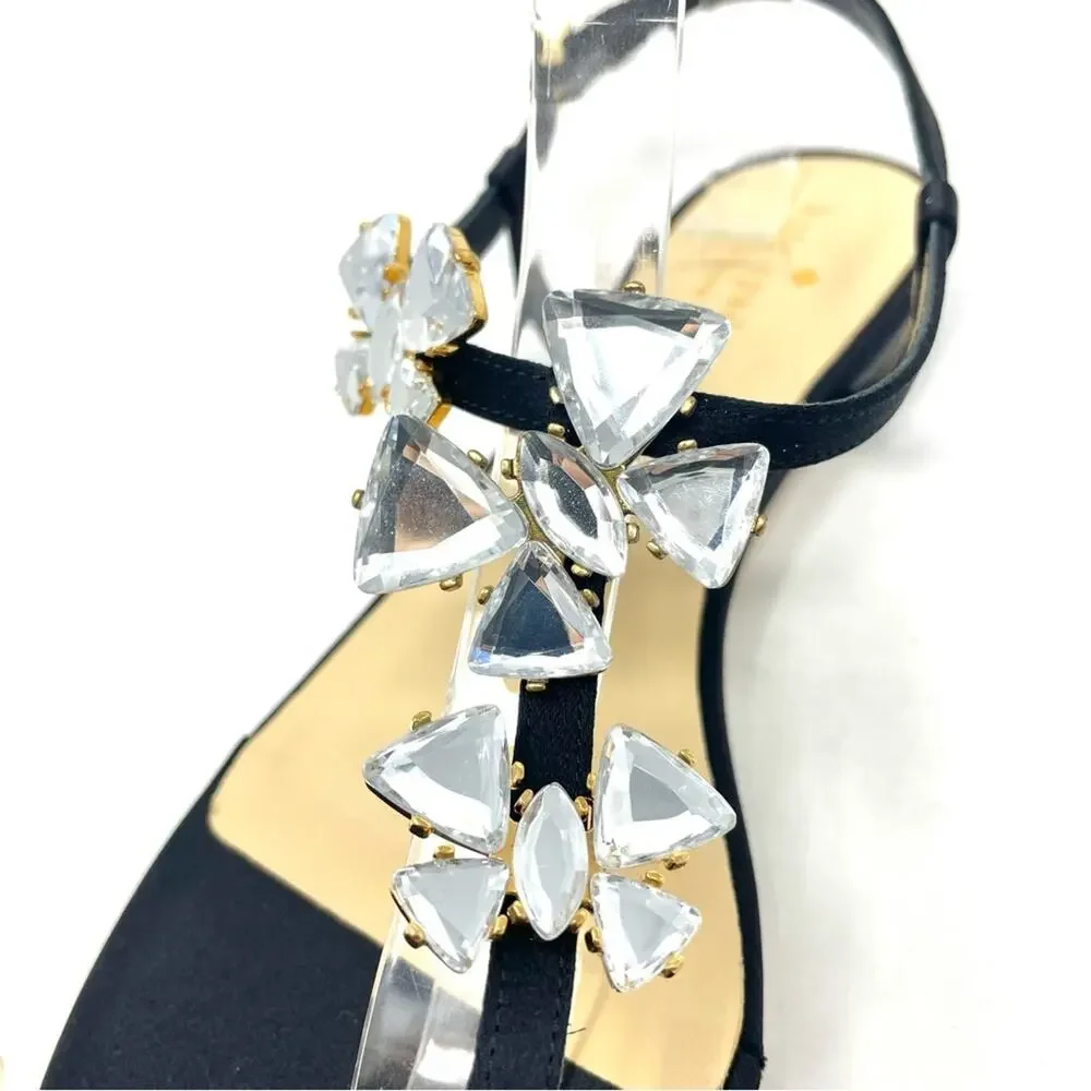 NEW Kate Spade Crystal & Silk Ankle Strap Dress Sandal in Black Women's 8.5 $260